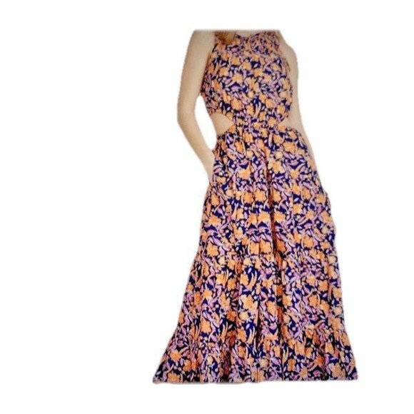 NWT J Crew Harbour Side-Cutout Midi Dress Size Small Tall Blue Orange Floral - Picture 1 of 16